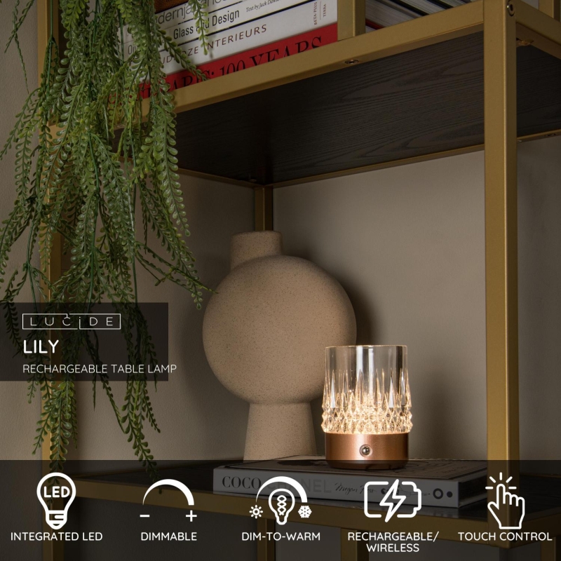 Lucide LILI - Nabíjacia stolová lampa - Batéria/batérie - Ø 8 cm - LED Rozm. - 1x3W 2700K/3000K - Meď - Sada 3 ks